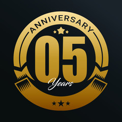 Fototapeta premium 5th Anniversary logo,1 year Anniversary logo design celebration, luxurious golden color logo,.