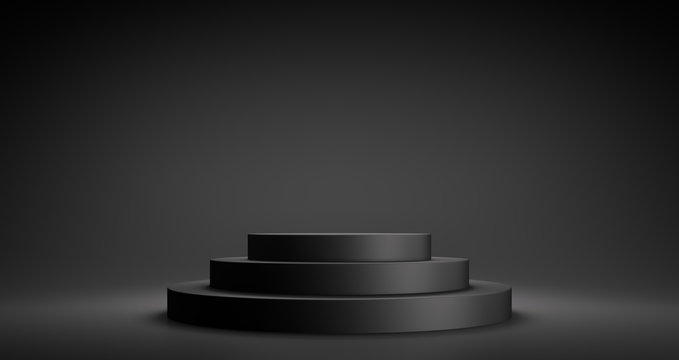 Abstract Geometric Black Background Podium - 3d Illustration