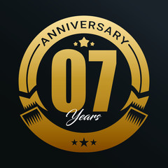 7th Anniversary logo,1 year Anniversary logo design celebration, luxurious golden color logo,.