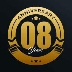 8th Anniversary logo,1 year Anniversary logo design celebration, luxurious golden color logo,.