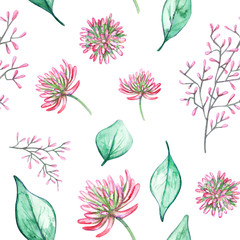 Fototapeta na wymiar Watercolor seamless pattern with flowers drawn by hand. Floral background with bright elegant elements - peonies. anemones, leaves, etc