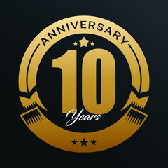 10th Anniversary logo,1 year Anniversary logo design celebration, luxurious golden color logo,.