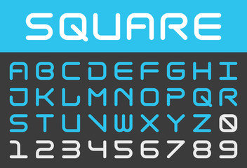 Square futuristic alphabet and number with rounded corner
