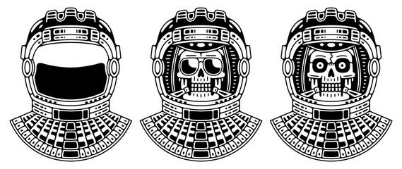 Spaceman skull. Modern space logo. Monochrome emblem. © Maksim