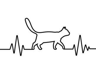 Cat heartbeat line with cat's body. vector