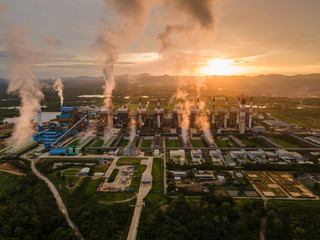 Coal power plant with steam pouring out of the stack, Mae Moh Power Plant, Lampang, Thailand