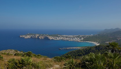 Fototapeta na wymiar Beautiful view of Cala Agulla from La Talaia de Son Jaumell, in Cala Rajada, a town in the Spanish municipality of Capdepera, in the autonomous community of the Balearic Islands.
