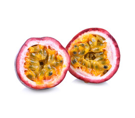 Isolated passionfruit. Collection of whole and cut passion fruits (maracuya) isolated on white background with clipping path