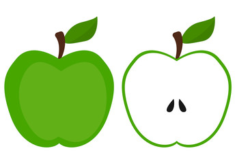 Half an apple and a whole apple. Green Apple AI isolated.