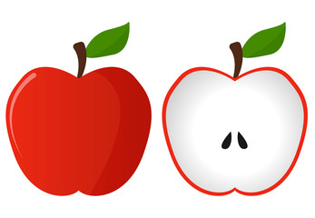 Half an apple and a whole apple. Red Apple AI isolated.