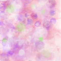 Pink lilac background, with wet watercolor effect. Drawn illustration with pink green abstract spots, for wallpaper. Pattern for fabric.