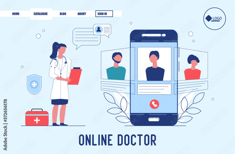 Wall mural Telemedicine, Online Doctor, Medical Service Online for Patients. landing page