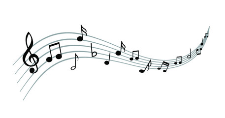 Musical notes stave line pattern symbols icon for staff and music note theme Transparent background wave Piano, jazz sound notes Fun vector key sign Classic clef Doodle quaver G melody on paper