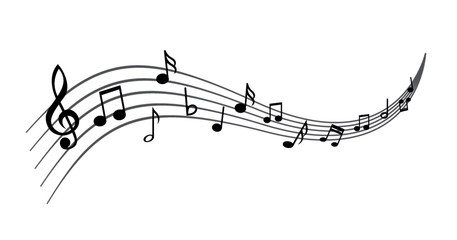 Musical notes stave line pattern symbols icon for staff and music note theme Transparent background wave Piano, jazz sound notes Fun vector key sign Classic clef Doodle quaver G melody on paper