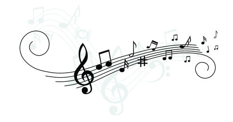 Musical notes stave line pattern symbols icon for staff and music note theme Transparent background wave Piano, jazz sound notes Fun vector key sign Classic clef Doodle quaver G melody on paper