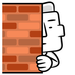 White man cartoon concept peeking scene vector isolated on a white background