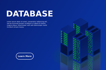 Mainframe, powered server, high technology concept, data center, cloud data storage isometric vector illustration ultraviolet background