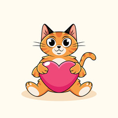 cartoon cat holding a heart with a funny face
