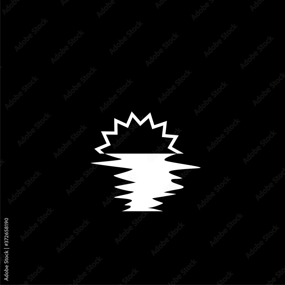 Sticker Sunset or sunrise and sea waves icon isolated on dark background