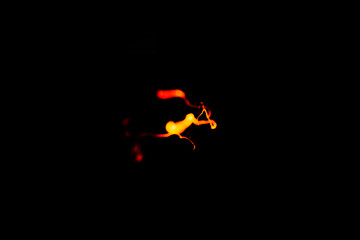 Creative Conceptual Fine Art Photography Motion Blur Sparkle Light Trail On Dark Background Copy Space For Text. Artistic design by lamp fire flame line at night slow shutter speed of camera exposure.