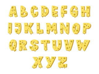 Cheese font design. Capital letters. Vector illustration.