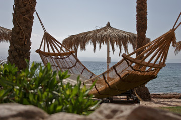 
Striped hammock at the resort beach.
