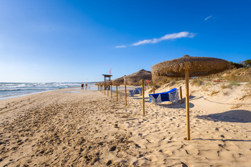 Obraz premium Son Bou beach, one of the most popular beaches on the island of Menorca. Spain.
