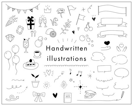 色々な手描きイラストのセット かわいい ハート リボン 音符 フレーム 吹き出し おしゃれ Stock Vector Adobe Stock