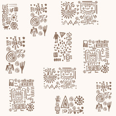 Tribal seamless pattern design with Aztec symbols. Vector illustration.