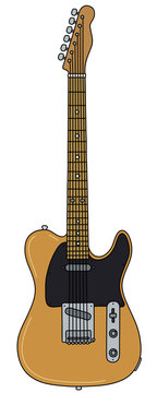 The vectorized hand drawing of a classic black and yellow electric guitar