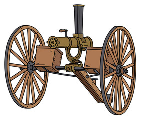 The vectorized hand drawing of an old Gatling multi barrel machine gun - 372660741