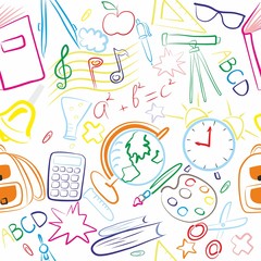 Pattern of welcome back to school with modern thin line icons school supplies on white background. Back To School Background. 