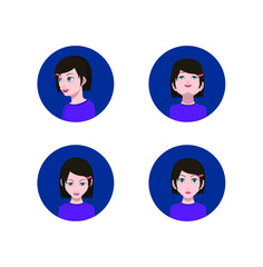 Set of people icons in flat style with faces. Vector women, men with color background