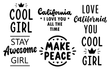 Obraz premium Cool girl. Family. Awesome girl. California. Set of letters.