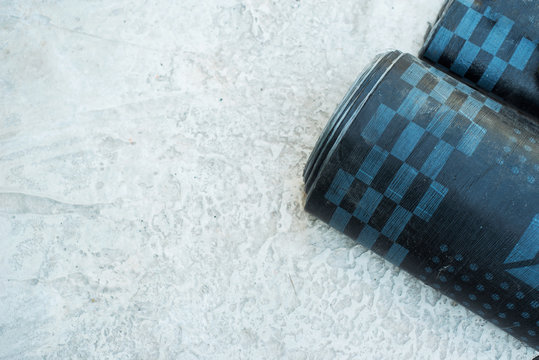 Photo of black layers for hydroisolation for floor, consctruction concept.