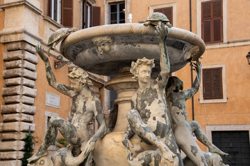 The Fontana delle Tartarughe (The Turtle Fountain) is a fountain of the late Italian Renaissance, located in Piazza Mattei, Rome, Italy - obrazy, fototapety, plakaty
