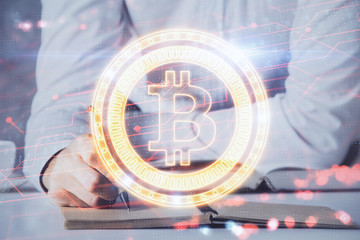 Businessman with hands background. Crypto currency concept.