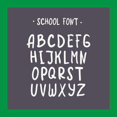 Vector handdrawn english letters set. Latin characters. Freehand typeface. Cartoon typography for school children. Latin letters on school  black board. School font