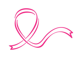 Breast cancer awareness month symbol - pink ribbon in hand-drawn style - isolated poster element