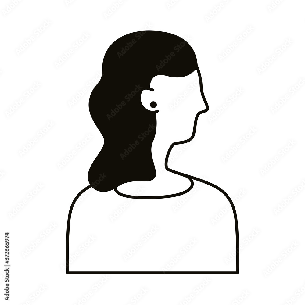 Wall mural young woman profile avatar character line style icon