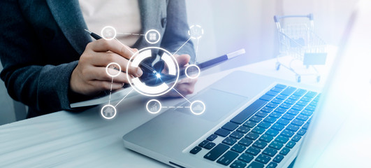 Searching Browsing Internet Data Information with blank search bar.businessman working with smart...