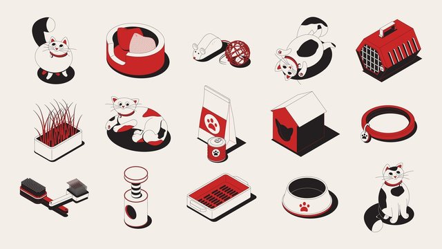 Cat Isometric Icon Set