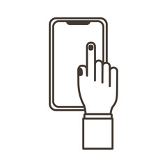 hand touching smartphone display line style icon