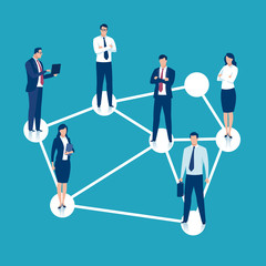 Business network. Group of business persons standing on conected dots. Business illustration..