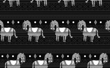 Abstract Horses with Ethnic Geometric Striped Background