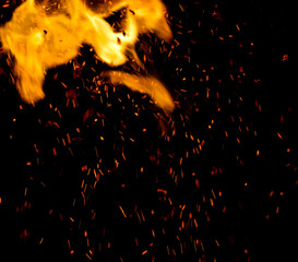 flame of fire with sparks on a black background
