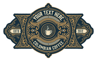 Vintage coffee logo with baroque ornaments set