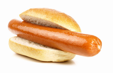 Hot Sausage in a Bun - Isolated on white Background