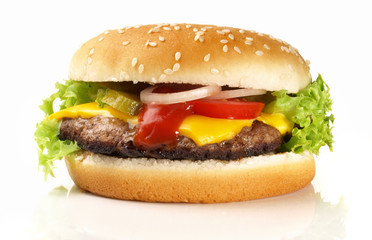 Small Grilled Cheeseburger on white Background - Isolated