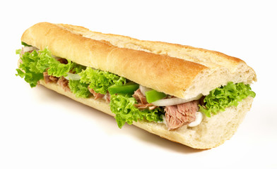 French Bguette with Tuna on white Background - Isolated